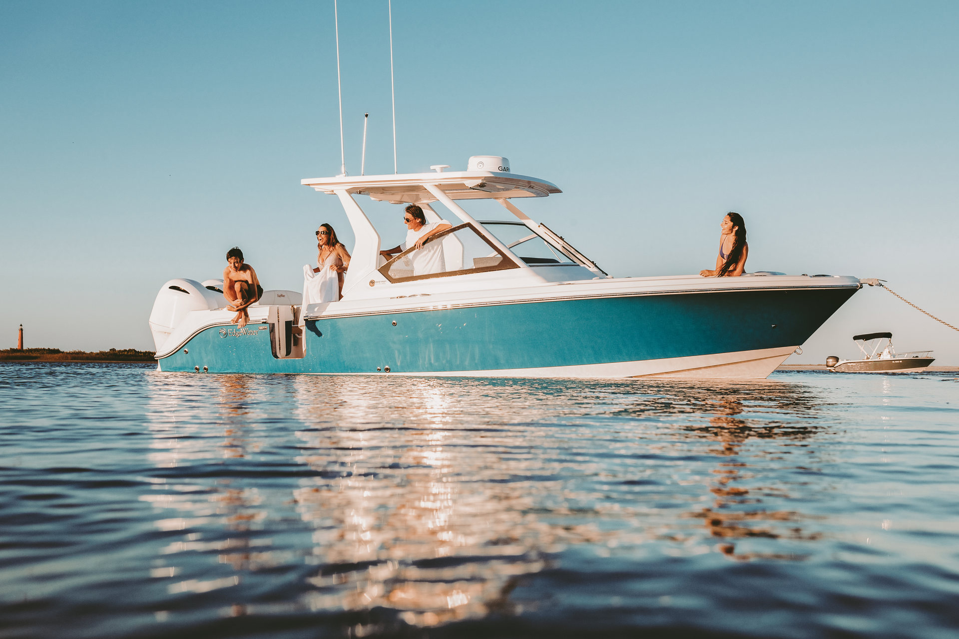 Family hanging out on a boat