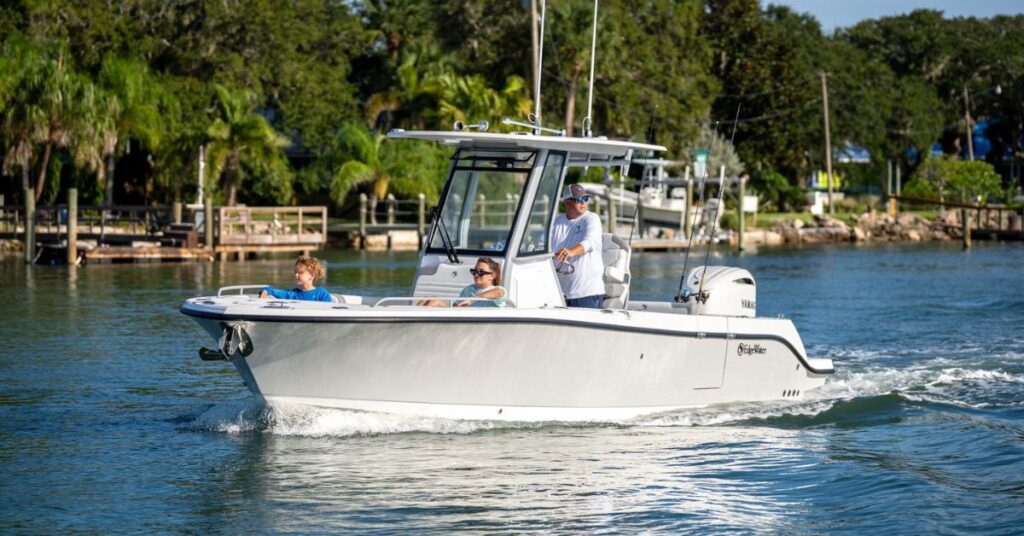 EdgeWater 250CC center console cruising inshore with family passengers on Long Island