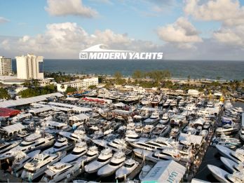 FLIBS Drone Shot with Modern Yachts Logo Overlay