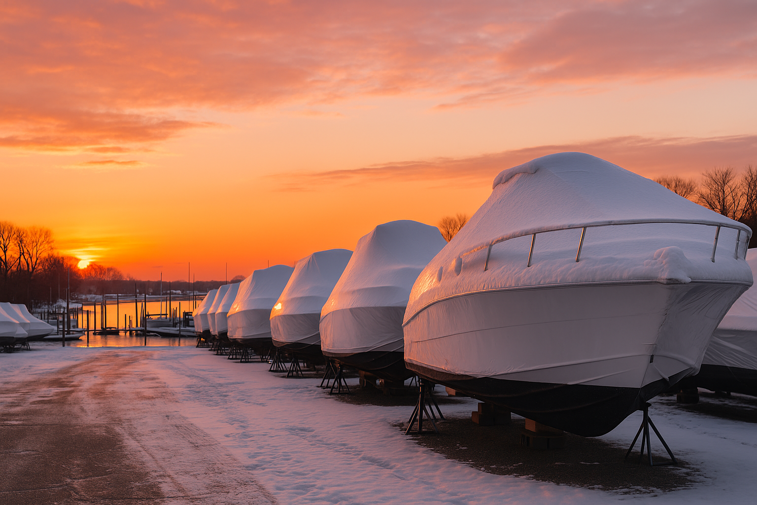 Winter sunset at the marina