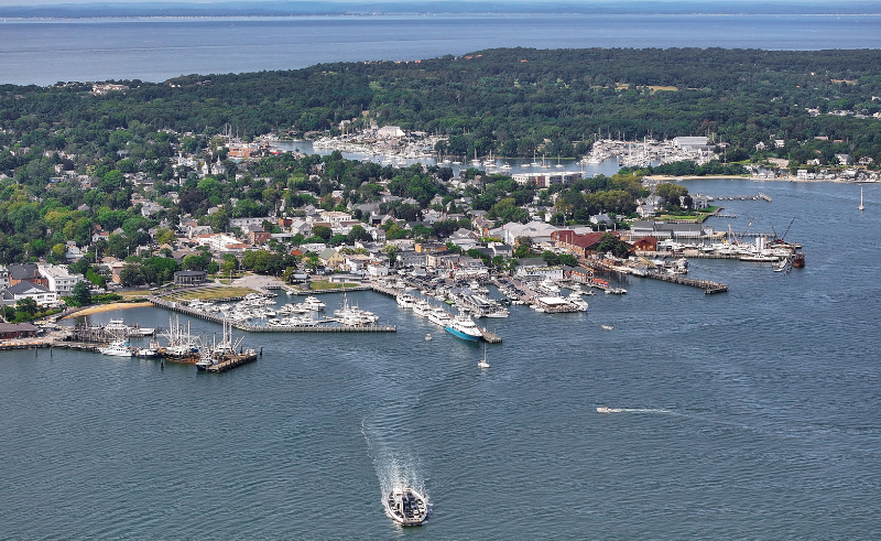 Mitchell Park Marina waterfront in Greenport on Long Island's North Fork