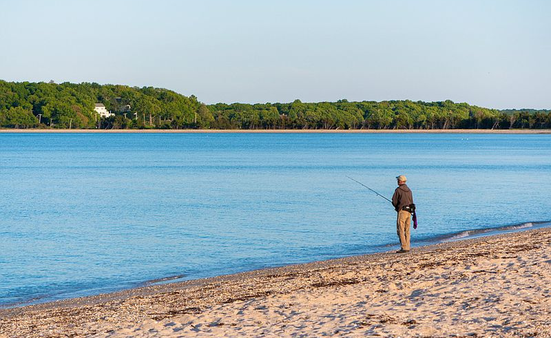 Open water and shoreline of Gardiners Bay near Napeague on the East End
