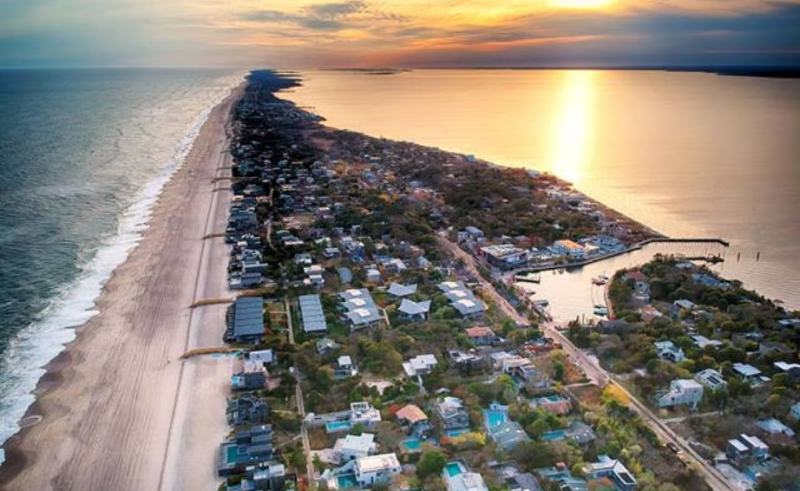 Shallow protected water and beach along Fire Island in the Great South Bay