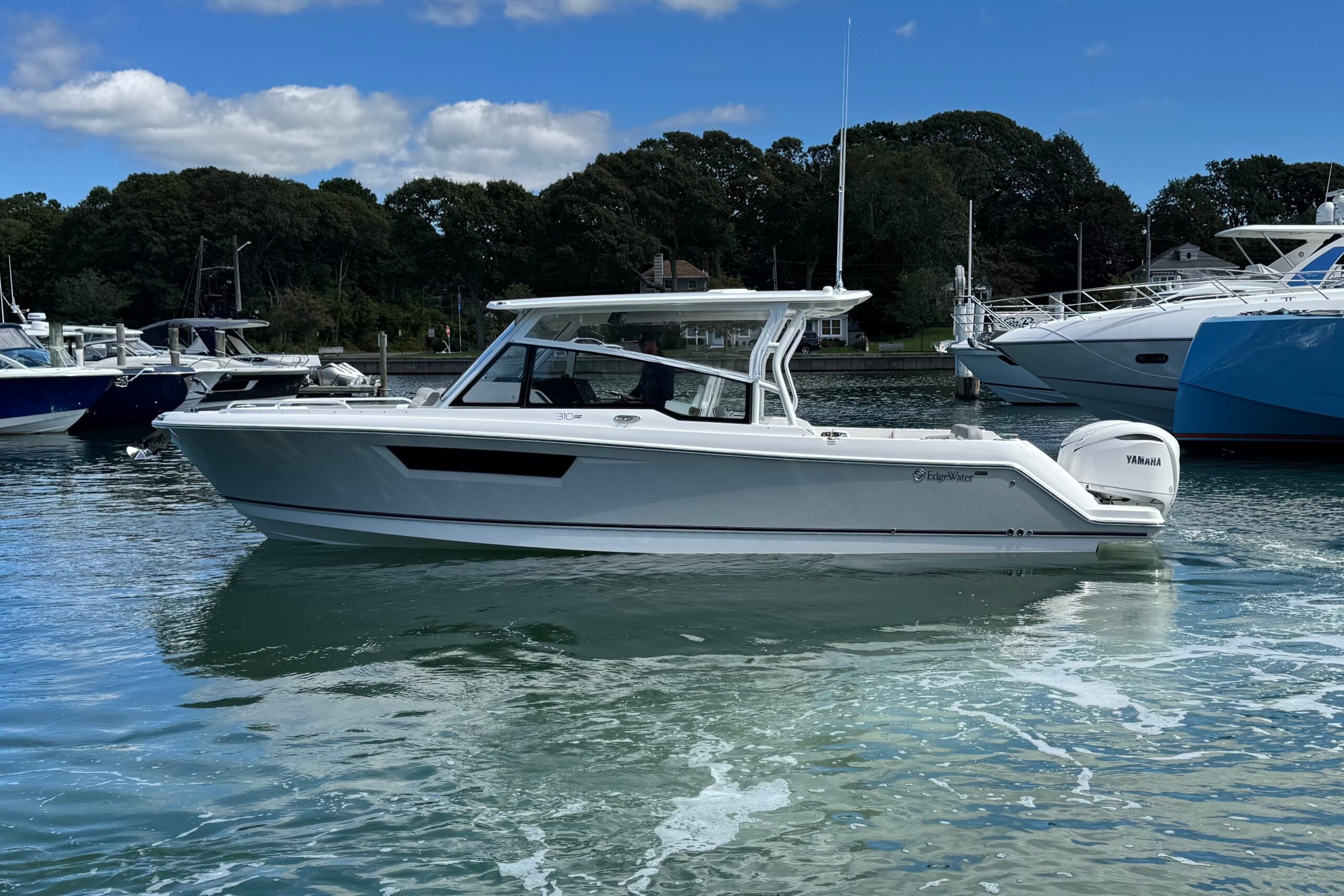 2027 EdgeWater 310SC side console boat at Modern Yachts on Long Island