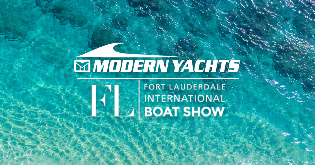 Modern Yachts and Fort Lauderdale International Boat Show logos over turquoise water for FLIBS 2026